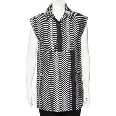 Pre-owned Kenzo Monochrome Patterned Jacquard Asymmetric Detail Sleeveless Jacket M In Black