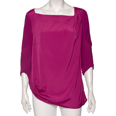 Pre-owned Diane Von Furstenberg Purple Crepe Pleated Sleeve Detail Cebolla Blouse L