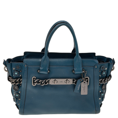 Pre-owned Coach Blue Patch Embellished Leather Swagger 27 Carryall Satchel