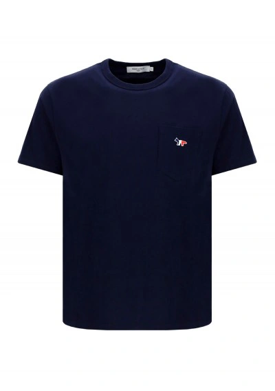 Maison Kitsuné Tricolour Fox Pocket T-shirt In Navy