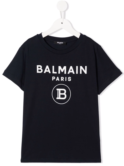 Balmain Kids' Logo-print T-shirt In Blue