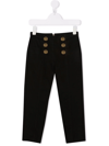 BALMAIN BUTTON-EMBOSSED SLIM-FIT TROUSERS