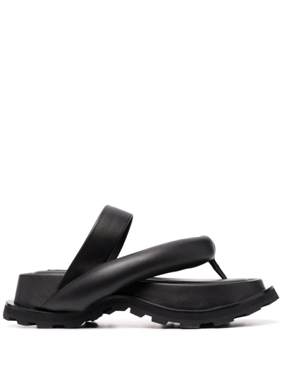 Jil Sander Chunky Leather Sandals In Black