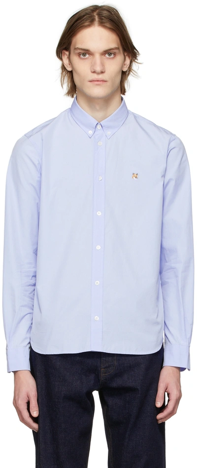 Maison Kitsuné Logo-embroidered Cotton Shirt In Light Blue