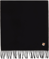 Maison Kitsuné Bold Fox Head Patch Fringed Scarf In P199 Black