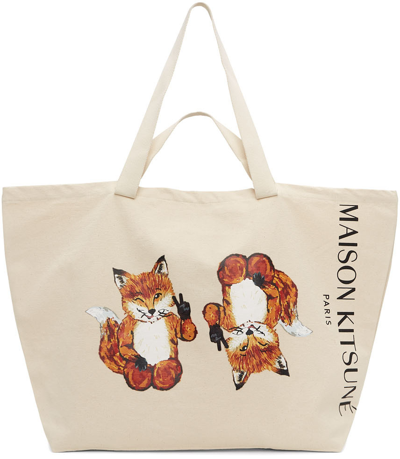 Maison Kitsuné Kitsune All-right Fox Xxl Tote Bag In Ecru