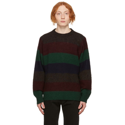 Ymc You Must Create Multicolor Stripe Suedehead Sweater In Braun