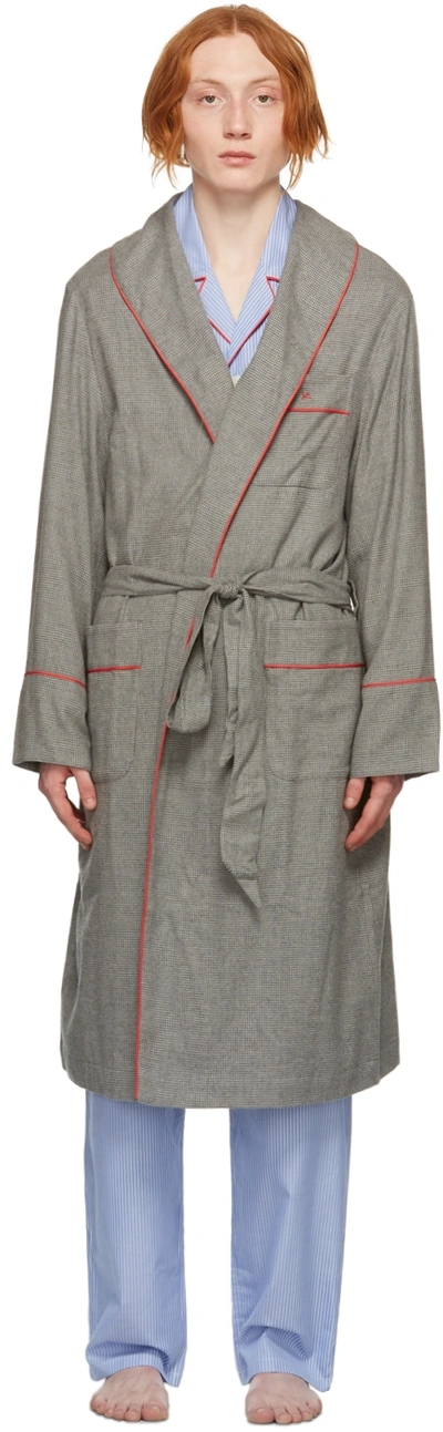 Isaia Grey Pima Cotton Houndstooth Dressing Gown
