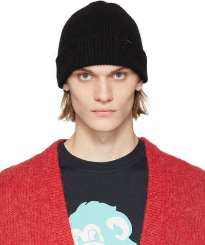 Paul Smith Logo-label Ribbed Cashmere-blend Beanie In Black