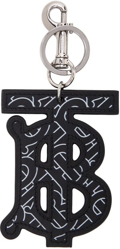 Burberry Black & White Monogram Motif Keychain In Black/white