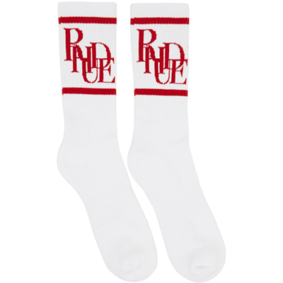 Rhude White & Red Scramble Logo Socks In White/red