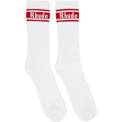 Rhude Logo刺绣针织袜 In White,red
