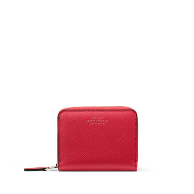 Smythson Panama Branded Small Leather Zip Purse In Scarlet Red