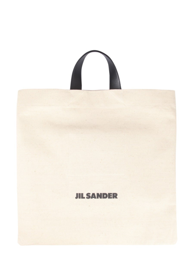 Jil Sander Square Flat Shopper Bag In Beige