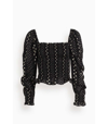 Loveshackfancy Russell Top In Black Satin In Black