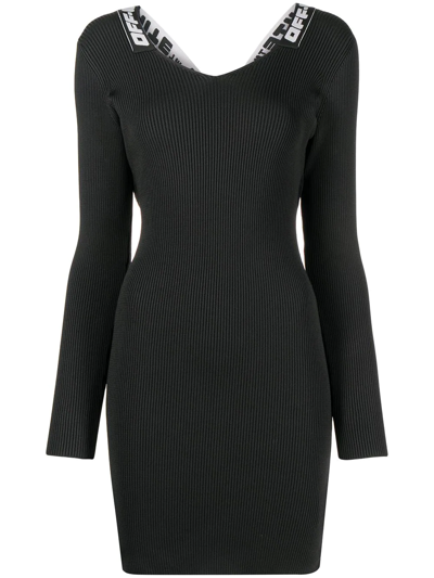Off-white Ribbed Dress With Iconic Detail In Black
