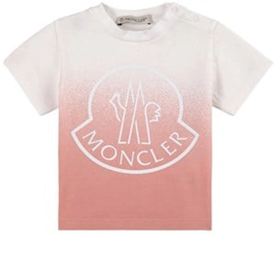 Moncler Babies' Cotton T-shirt With Faded Logo In Pink