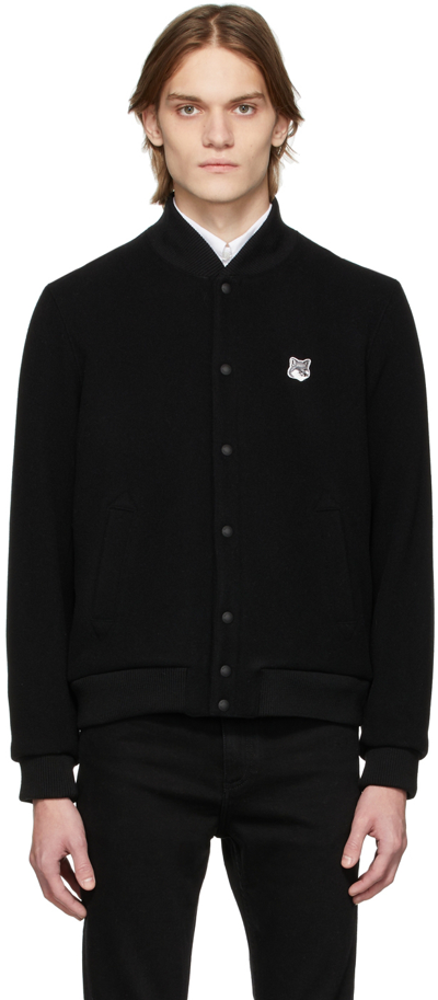 Maison Kitsuné Black Classic Teddy Bomber Jacket In Black Maison Kitsuné Black Classic Teddy Bomber Jacket In Black