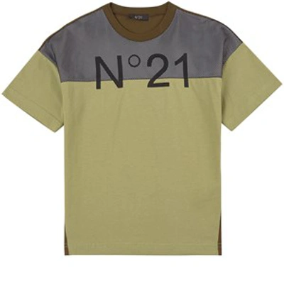 N°21 Kids' N ° 21 T-shirt In Cotton And Tricolor Polyester With Logo In Green