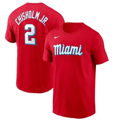 Nike Men's  Jazz Chisholm Red Miami Marlins City Connect Name And Number T-shirt