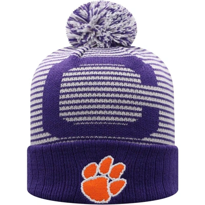 Top Of The World Men's Purple Clemson Tigers Line Up Cuffed Knit Hat With Pom