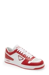 Prada Man Two-tone Leather Downtown Sneakers In Bianco Lacca