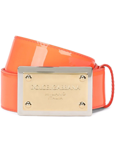 Dolce & Gabbana Logo-plaque Belt In Orange