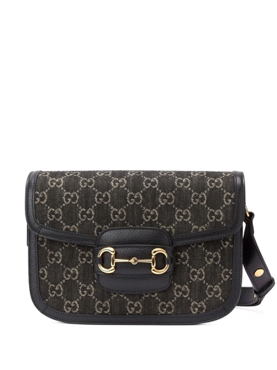 Gucci Horsebit 1955 Denim Jacquard Bag In Black