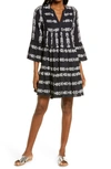 Elan Embroidered Swing Dress In Black White Print