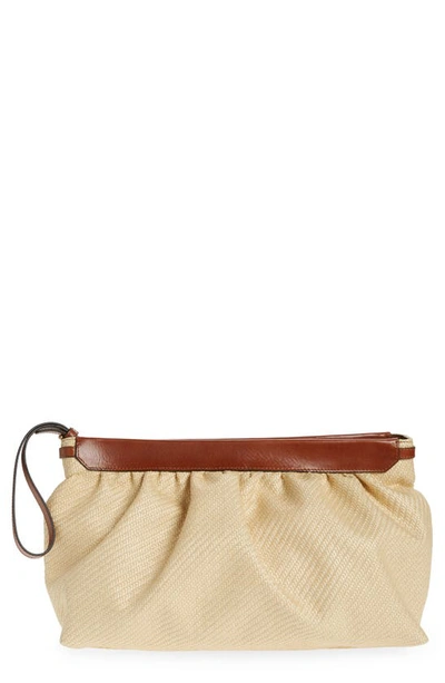 Isabel Marant Luz Leather-trimmed Raffia Clutch In Naturalcognac