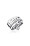Hueb Diamond Flower Stack Ring In White Gold