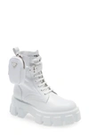 Prada Women's Monolith 55 Leather & Nylon Lug-sole Combat Boots In Bianco