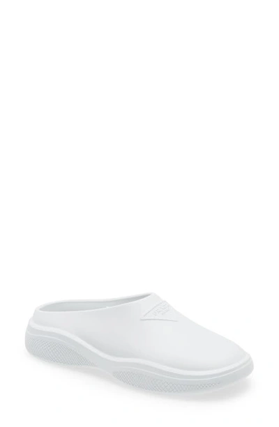 Prada Mellow Triangle Logo Mules In White