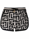 Balmain Monogram Wool And Linen-blend Shorts In Multicolour