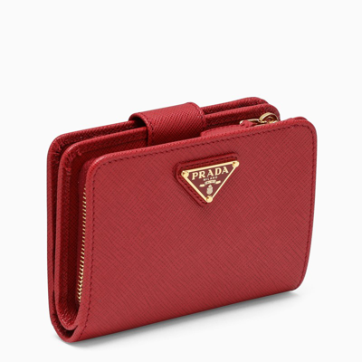 Prada Red Saffiano Leather Small Continental Wallet