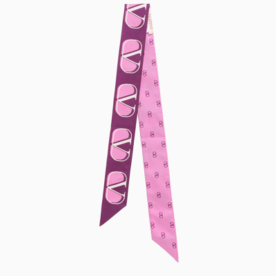 Valentino All Over Logo Silk Twill Scarf In Pink