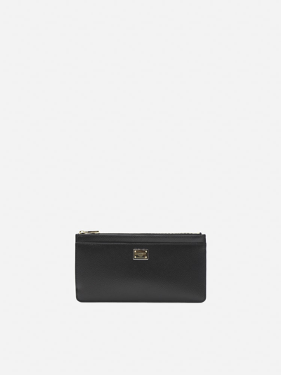 Dolce & Gabbana Leather Card Holder With Logo Detail In Black  