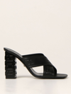 GCDS HIGH HEEL SHOES GCDS MULES IN LEATHER WITH EMBOSSED LOGO