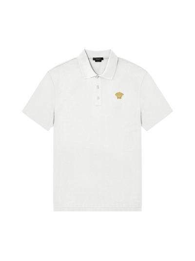 Versace Taylor Fit Polo In White Gold