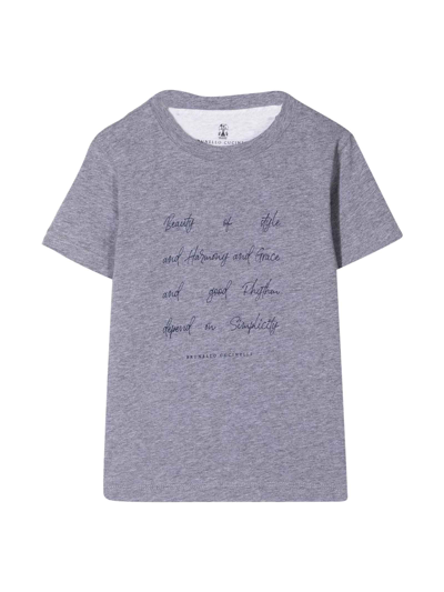 Brunello Cucinelli Teen Slogan-print Cotton T-shirt In Grigia