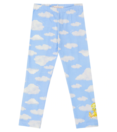 Monnalisa Kids' Printed Cotton-blend Leggings In Blue