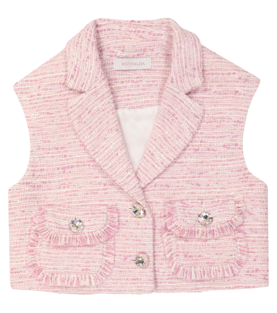 Monnalisa Kids' Bouclé Vest In Panna+rosa