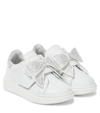 Monnalisa Kids' Bow-embellished Leather Sneakers In White