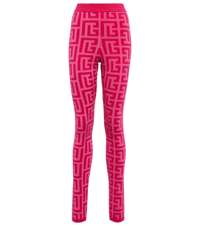 Balmain + Barbie Jacquard-knit Wool-blend Leggings In Pink