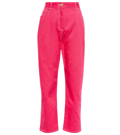 Balmain + Barbie Embroidered High-rise Tapered Jeans In Pink