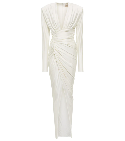 Alexandre Vauthier Satin Gathered V-neck Midi-dress In Off White