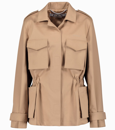 Off-white Diagonal Stripe Stretch Cotton Field Jacket In Camel Camel