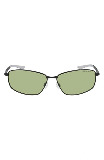 Nike 62mm Oversize Rectangular Wrap Sunglasses In Black / Green