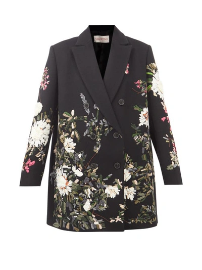 Valentino Oversized Embroidered Wool-blend Coat In Black Multi