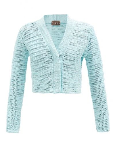 Albus Lumen Cropped Cotton-crochet Cardigan In Blue